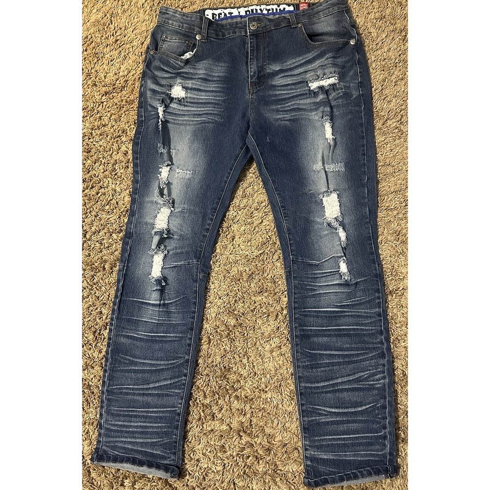 Beat & Rhythm Distressed Premium Denim Jeans Men's Denim Size 36x32 Y2K Vintage